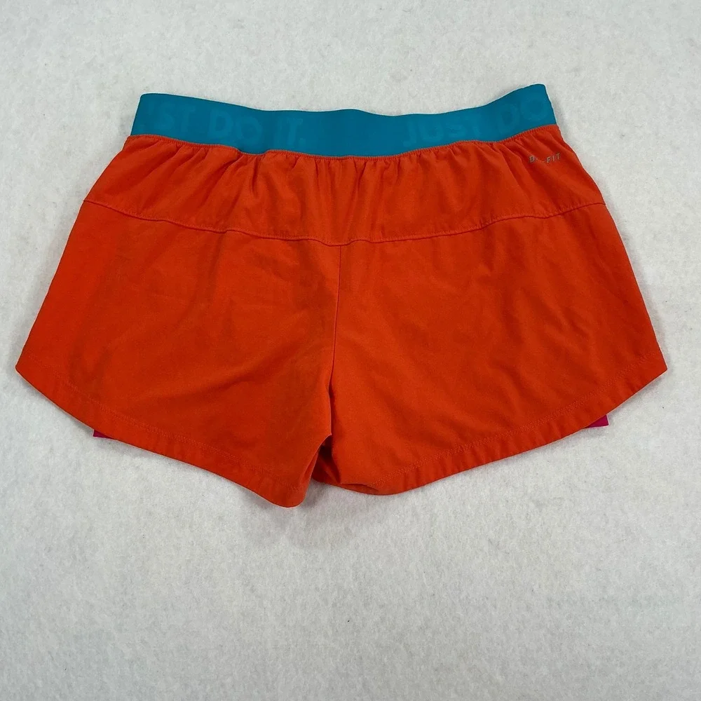 Nike Dri-FIT 2-in-1 Running Shorts Womens Medium Orange Pink Just Do It